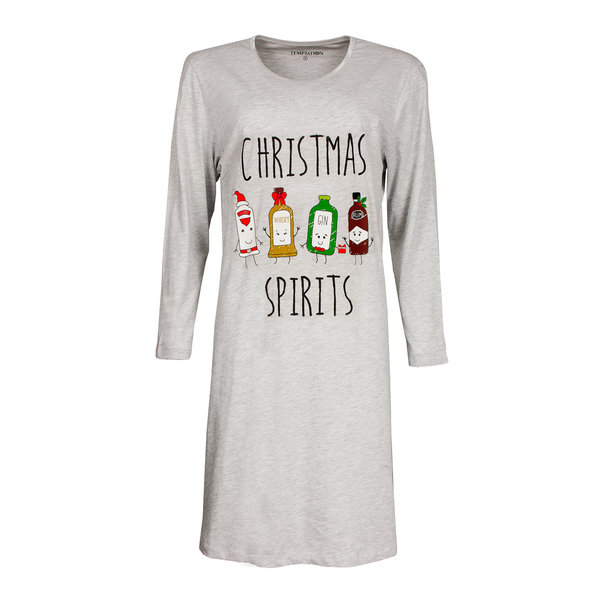 Temptation Temptation Dames Nachthemd - Lange Mouwen - Kerst - Grijs