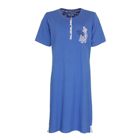 Medaillon Dames Nachthemd - 100% Katoen - Blauw