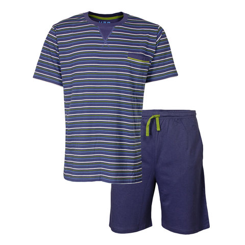 MEQ Heren Shortama - Pyjama Set - 100% Katoen - Blauw