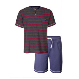 MEQ MEQ Heren Shortama - Pyjama Set - Katoen - Gestreept - Blauw