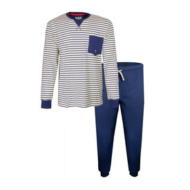 Merkloos M.E.Q. - Heren Pyjama - 100% katoen - Blauw