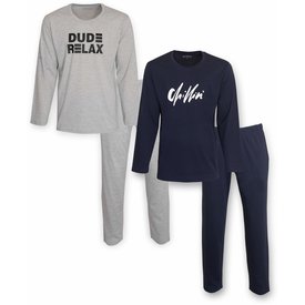 Merkloos Aprox - Heren Pyjama - DUO-PACK - Donker Blauw & Grijs