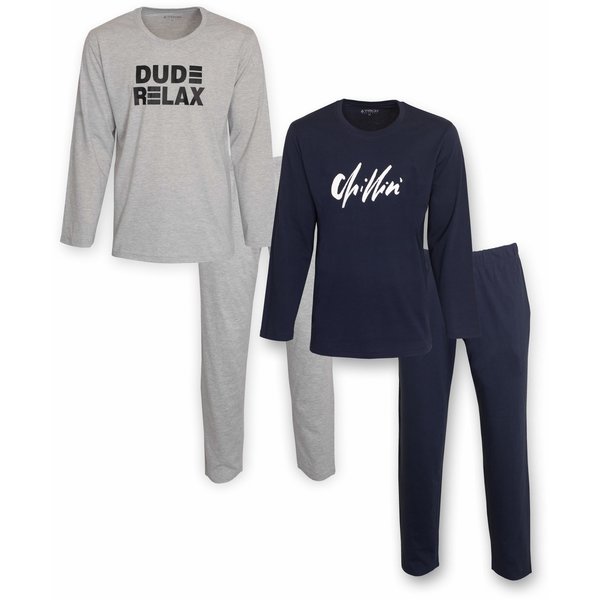 Merkloos Aprox - Heren Pyjama - DUO-PACK - Donker Blauw & Grijs