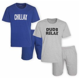 MEQ Aprox Heren Shortama - Pyjama Set - DUO-PACK - Blauw & Grijs