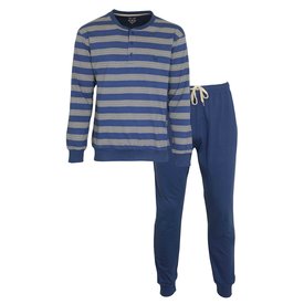 MEQ MEQ Heren Pyjama - Polo Sluiting - 100% Katoen - Blauw