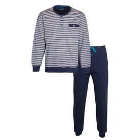 MEQ MEQ Heren Pyjama - 100% Katoen - Polo Sluiting - Blauw