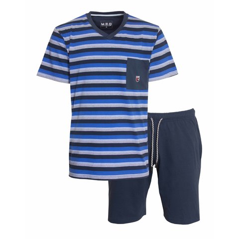 MEQ Heren Shortama - Pyjama Set - 100% Katoen - Blauw