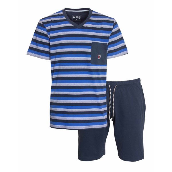 Merkloos MEQ Heren Shortama - Pyjama Set - 100% Katoen - Blauw