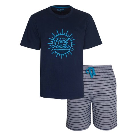 MEQ Heren Shortama - Pyjama Set - 100% Katoen - Blauw