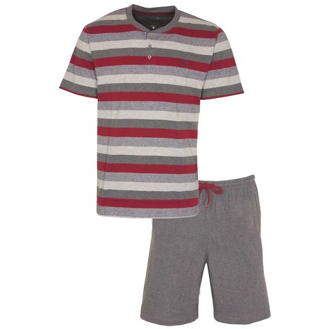 MEQ Heren Shortama - Pyjama Set - Gestreept - Grijs