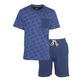 Merkloos MEQ Heren Shortama - Pyjama Set - 100% Katoen - Blauw