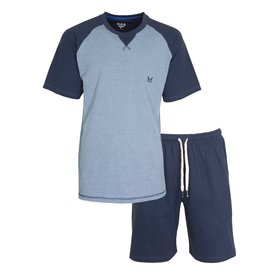 Merkloos MEQ Heren Shortama - Pyjama Set - 100% Katoen - Blauw