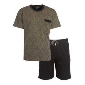 MEQ MEQ Heren Shortama - Pyjama Set - Katoen - Bruin/Donker Grijs