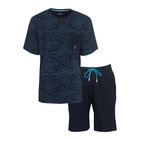 M.E.Q. Heren Shortama - Pyjama Set - 100% Katoen - Blauw