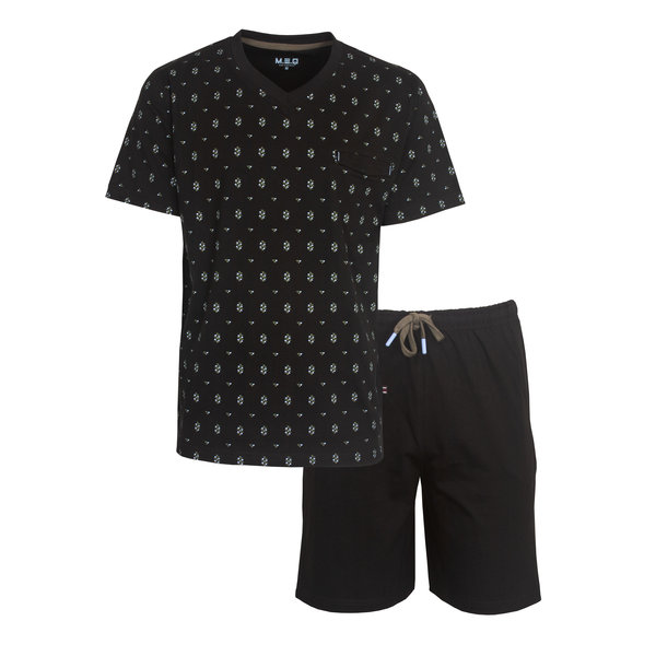 Merkloos M.E.Q. Heren Shortama - Pyjama Set - 100% Katoen - Zwart