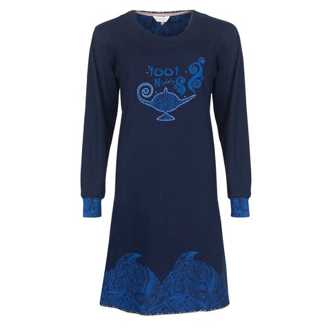 Tenderness Dames Nachthemd - Lange Mouwen - Donker Blauw