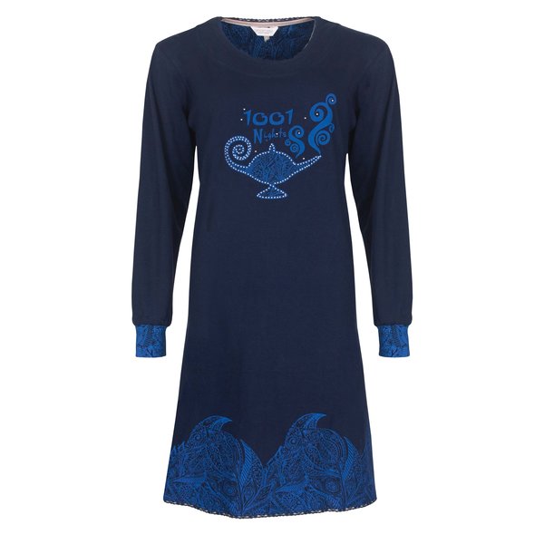 Tenderness Tenderness Dames Nachthemd - Lange Mouwen - Donker Blauw