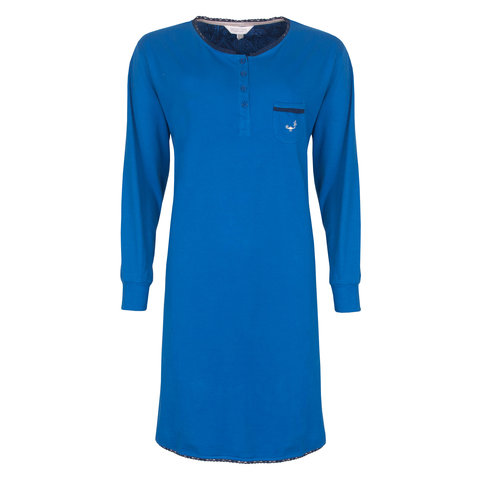 Tenderness Dames Nachthemd - Polo Sluiting - Katoen - Blauw