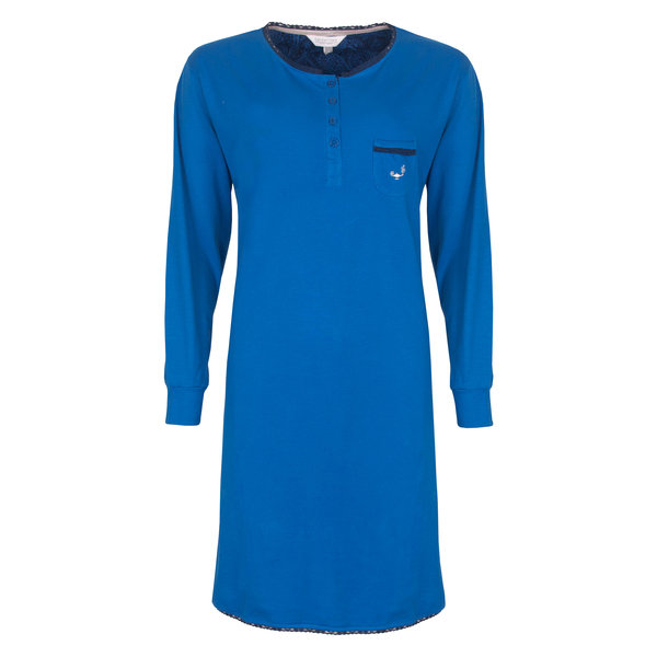 Tenderness Tenderness Dames Nachthemd - Polo Sluiting - Katoen - Blauw