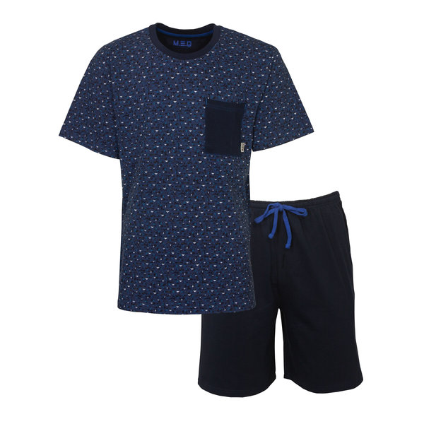 Merkloos M.E.Q Heren Shortama - Pyjama Set - 100% Katoen - Blauw