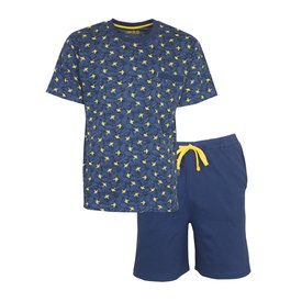 MEQ MEQ Heren Shortama - Pyjama Set - 100% Katoen - Korte mouwen - Blauw