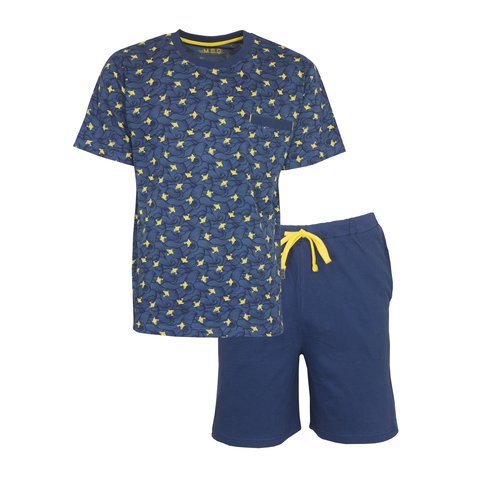 M.E.Q Heren Shortama - Pyjama Set - 100% Katoen - Blauw