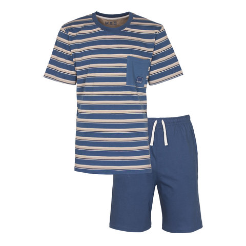 M.E.Q Heren Shortama - Pyjama Set - 100% Katoen - Blauw