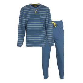 MEQ MEQ Heren Pyjama - Ronde Hals - 100% Gekamde Katoen - Blauw