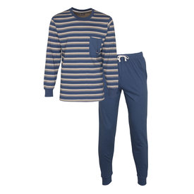 MEQ MEQ Heren Pyjama - Gestreept Dessin - 100% Katoen - Blauw