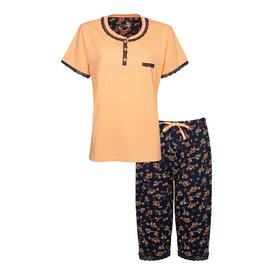 Tenderness Tenderness Dames Pyjama - Katoen - Polo Sluiting - Geel/Blauw