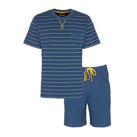 MEQ MEQ Heren Shortama - Pyjama Set - 100% Katoen - Korte mouw - Blauw