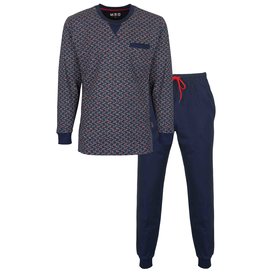 MEQ MEQ Heren Pyjama - 100% Gekamde Katoen - Ronde Hals - Blauw