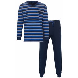 MEQ MEQ Heren Pyjama - Gestreept Dessin - 100% Katoen - Blauw