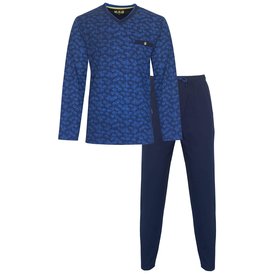MEQ MEQ Heren Pyjama - 100% Gekamde Katoen - V Hals - Blauw