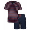 MEQ Heren Shortama - Pyjama Set - V Hals - Gestreept - Blauw