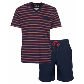 MEQ MEQ Heren Shortama - Pyjama Set - V Hals - Gestreept - Blauw