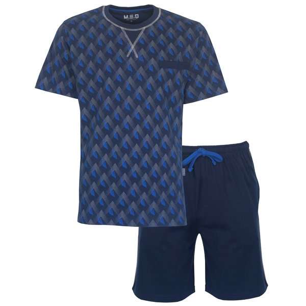 Merkloos MEQ Heren Shortama - Pyjama Set - 100% Katoen - Blauw