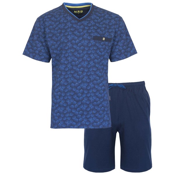 Merkloos MEQ Heren Shortama - Pyjama Set - 100% Katoen - Blauw