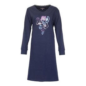 Medaillon Medaillon Dames Nachthemd - Katoen - Lange Mouwen - Blauw