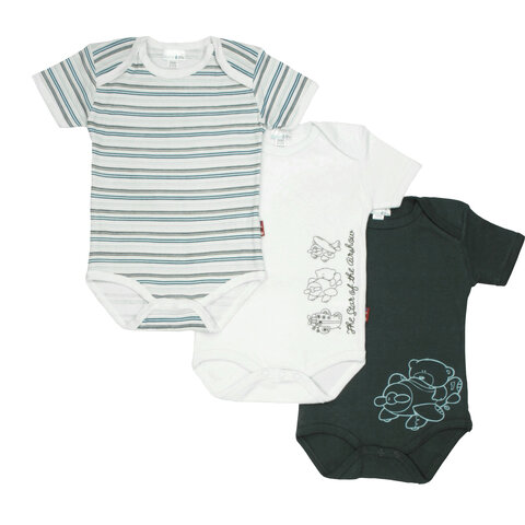 Bianco Blu Ökotex - Baby Romper - per 3 stuks - Grijs/Wit