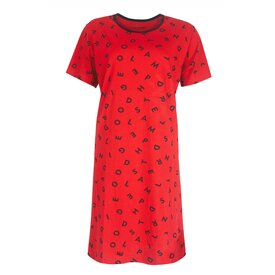 Temptation Temptation Dames Nachthemd - Bigshirt - Slaapkleed - Korte Mouwen - 100% Katoen - Rood