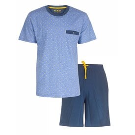 MEQ MEQ Heren Shortama  - Pyjama Set -  Korte Mouwen - 100% Katoen – Licht Blauw