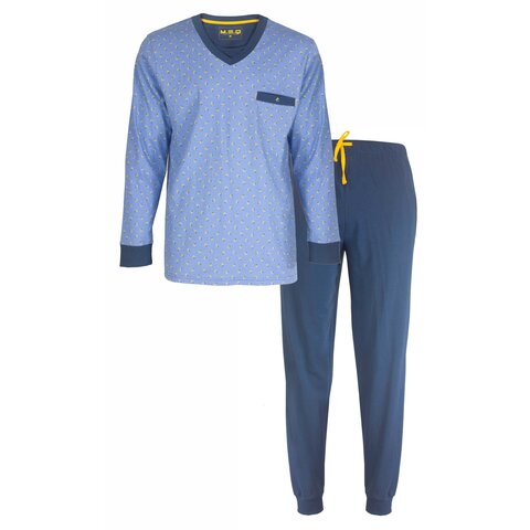 MEPYH1306A MEQ Heren Pyjama Set  Lange mouw - 100% Gekamde Katoen - Licht Blauw