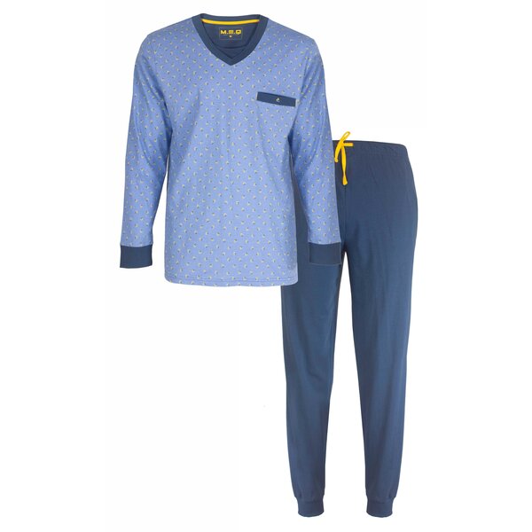 Merkloos MEPYH1306A MEQ Heren Pyjama Set  Lange mouw - 100% Gekamde Katoen - Licht Blauw