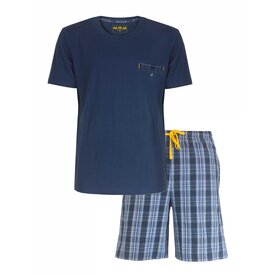 Merkloos MEQ Heren Shortama  - Pyjama Set -  Korte  Mouwen - 100% Katoen – Navy Blauw
