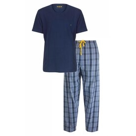 Merkloos MEQ Heren Pyjama Set - Korte Mouwen - 100% Katoen - Navy Blauw