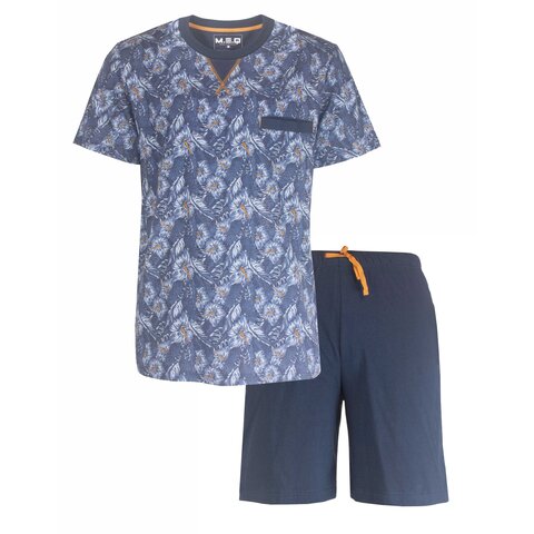 MEQ Heren Shortama - Pyjama Set - Korte Mouwen - 100% Katoen - Navy Blauw