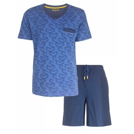 Merkloos MEQ Heren Shortama - Pyjama Set - Korte  Mouwen - 100% Katoen - Licht Blauw