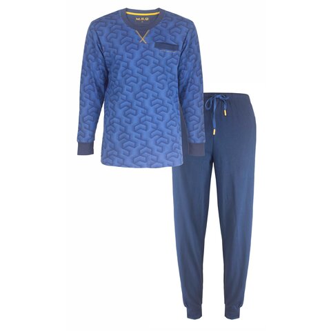 M.E.Q. - Heren Pyjama - Lange mouw - 100% Katoen - Blauw