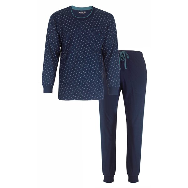 Merkloos M.E.Q. - Heren Pyjama - Lange mouw - 100% Katoen - Donker Blauw